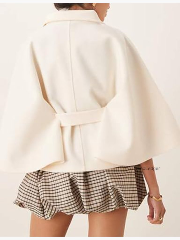 Vintage Batwing Cape Coat Oversized Wool Pea Jacket Belted Stand Collar Cropped — image 3 of 7